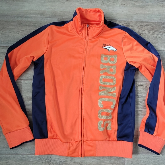 Denver Broncos NFL Sparkle Type Orange Track Jacket Full Zip Womens Small - Picture 1 of 16